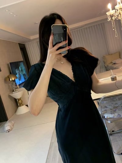 韓國 LUNA 法式類雪紡深V洋裝睡衣7