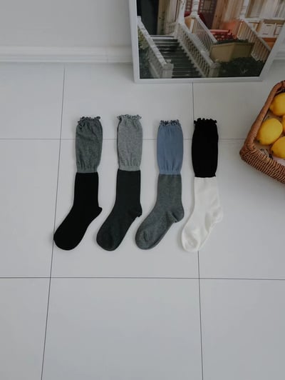 韓國 UNI 捲邊拚色長統襪8