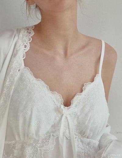 韓國 LUNA 法式清透絲柔蕾絲長裙洋裝外套兩件式睡衣10