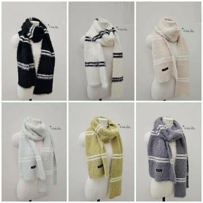 正韓EBA條紋絨毛針織圍巾5