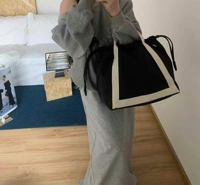 韓國TRO 文青通勤抽繩尼龍手提側背托特包5