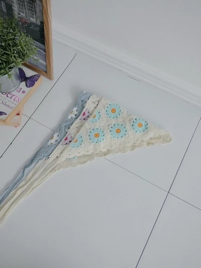 韓國UNI潔淨雛菊蕾絲花邊綁繩頭巾7