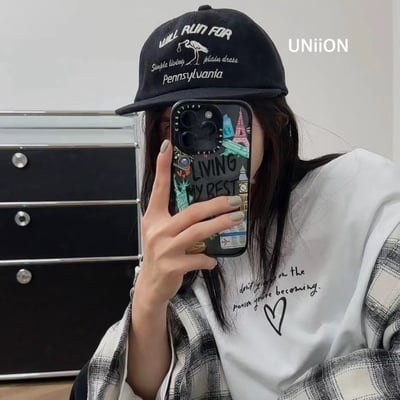 韓國UNI復古白鳥刺繡五分割中性棒球帽3