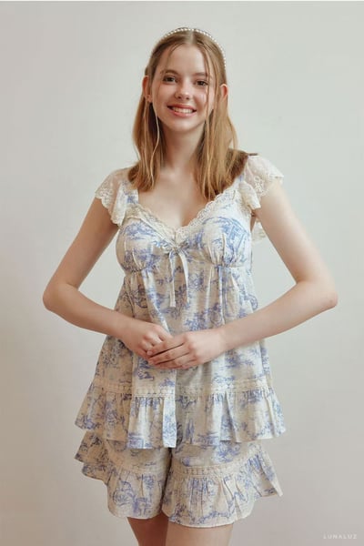 韓國 LUNA 南洋度假蕾絲兩件式短褲情侶睡衣5