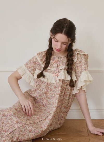 韓國 LUNA 法式鄉村碎花蛋糕長裙睡衣4