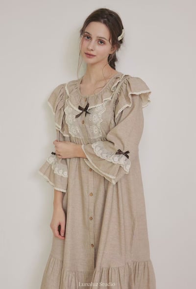 韓國 LUNA 歐式貴族典雅荷葉長裙洋裝睡衣4