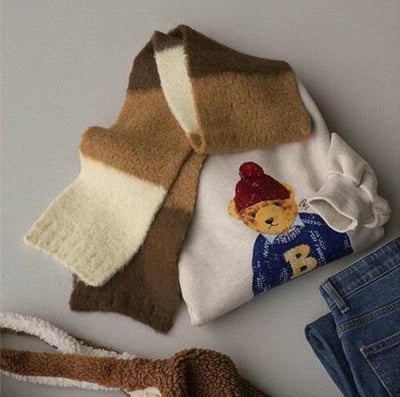 正韓EBA童系拼接針織圍巾1