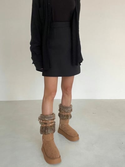 韓國PLA愛斯基摩皮帶外翻絨毛長筒雪靴3