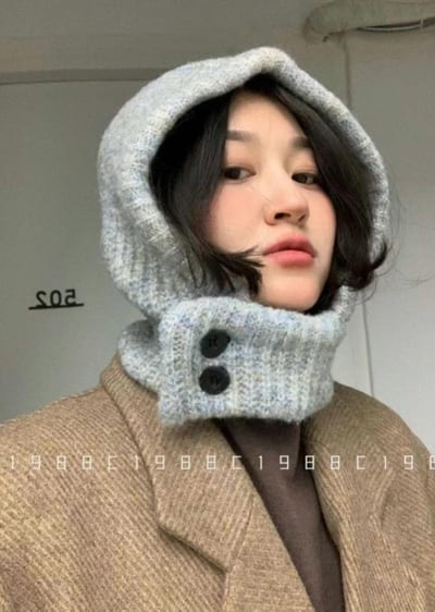 正韓EBA純色針織連帽圍巾9