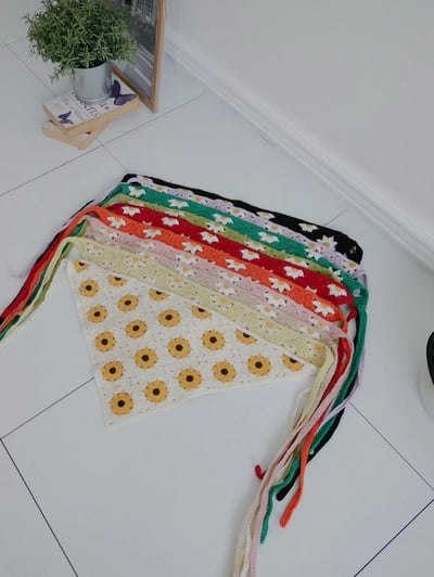 韓國UNI繽紛初春小花手繡綁繩頭巾6