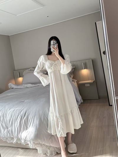 韓國 LUNA 法式奶油拼接公主袖洋裝睡衣5