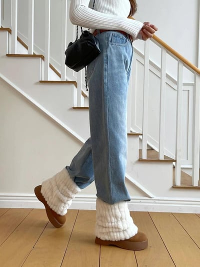 韓國ELF愛斯基摩時髦短筒外翻絨毛短雪靴1