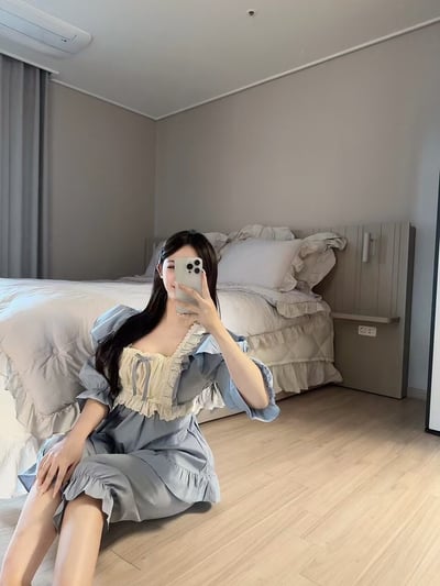 韓國 LUNA 法式鄉村抓袖五分褲子睡衣套裝6