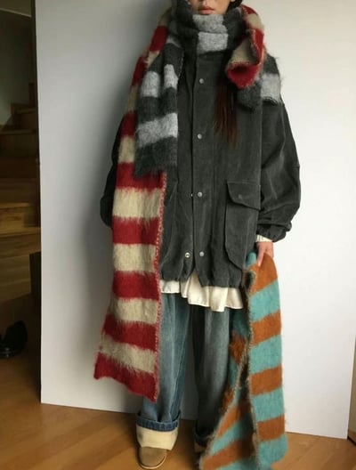 正韓EBA多巴胺撞色條紋圍巾2