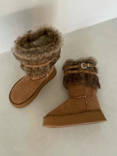 韓國PLA愛斯基摩皮帶外翻絨毛長筒雪靴8