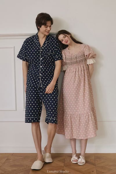 韓國 LUNA 法式點點公主袖男女情侶睡衣3