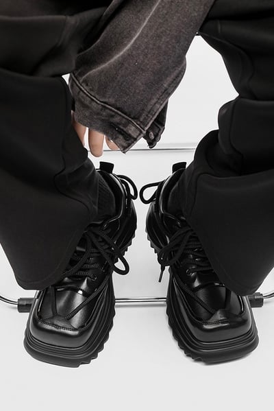 韓國 AL | 小眾原創方頭雙繩編織情侶厚底皮鞋8