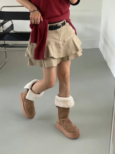 韓國PLA兩穿式下翻長筒絨毛雪靴6