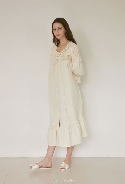 韓國 LUNA 法式簡約魚尾綁帶長裙睡衣9