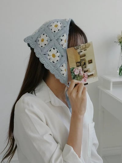 韓國UNI潔淨雛菊蕾絲花邊綁繩頭巾4