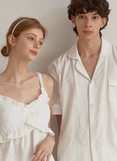 韓國 LUNA 法式壓花浪漫風情男女情侶套裝睡衣2