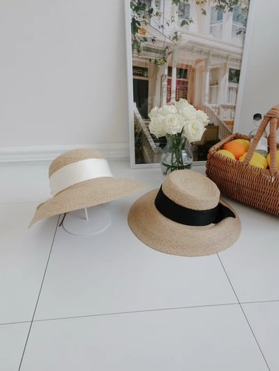 韓國 UNI 法式真絲蝴蝶結圓形帽草帽3