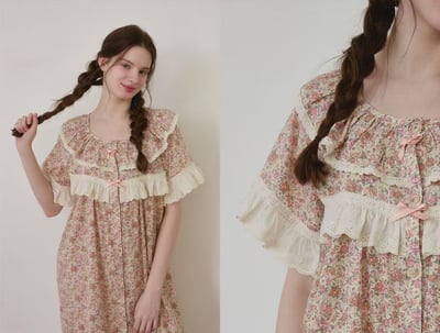 韓國 LUNA 法式鄉村碎花蛋糕長裙睡衣8