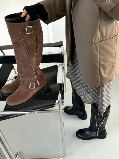 韓國PLA雙大扣開練低跟長靴1