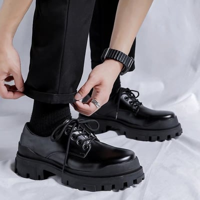 韓國 AL | 全素弧線包邊鋸齒增高皮鞋3