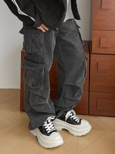 韓國 AL 6.5CM 弧刀熊貓厚底板鞋 (男女)8