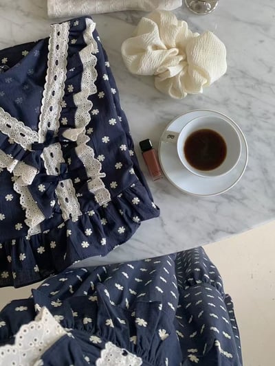 韓國 LUNA 法式浪漫碎花蕾絲長裙套裝睡衣8