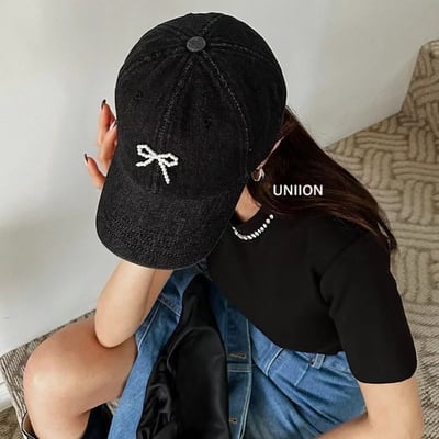 韓國 NU 美式單寧珍珠復古棒球帽1