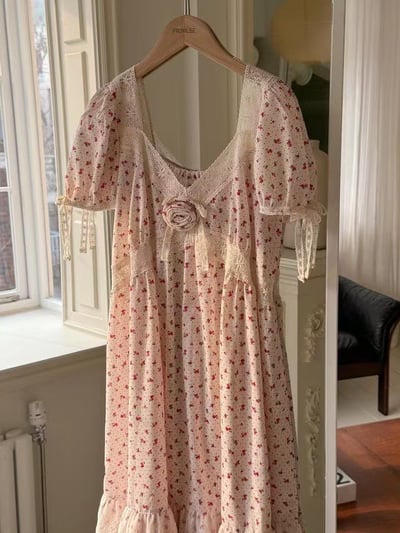 韓國 LUNA 法式浪漫碎花玫瑰長裙洋裝睡衣8