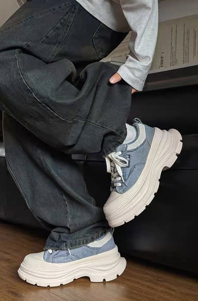 韓國 AL 六公分弧刀牛仔單寧厚底板鞋 (男女)7