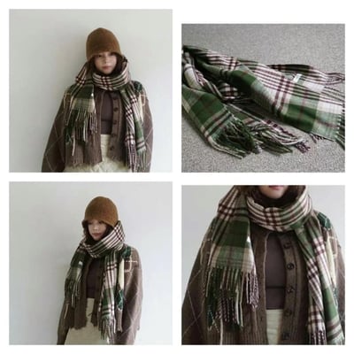 正韓EBA英倫格紋流蘇針織圍巾3