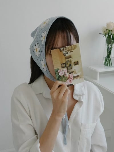 韓國UNI潔淨雛菊蕾絲花邊綁繩頭巾2