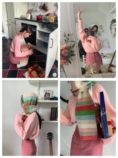 正韓EBA學生復古撞色圍巾3