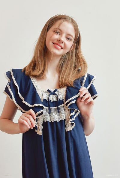 韓國 LUNA 歐風浪漫蛋糕荷葉魚尾長裙洋裝睡衣2