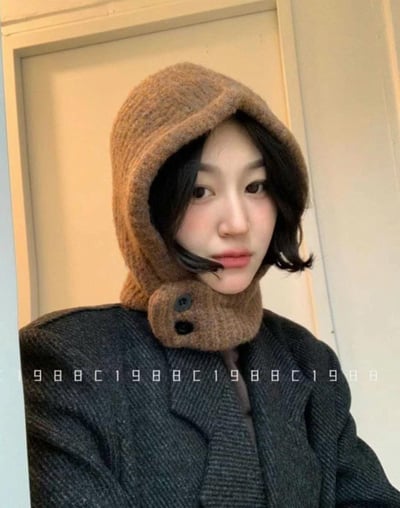 正韓EBA純色針織連帽圍巾3