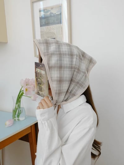 韓國 UNI 奶系野餐格紋頭巾絲巾9