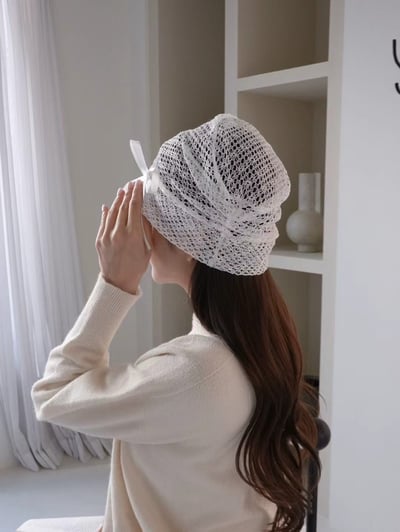 韓國UNI法式蕾絲蝴蝶結鏤空鐘型帽4