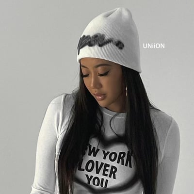 正韓UNI歐美塗鴉印花針織帽2