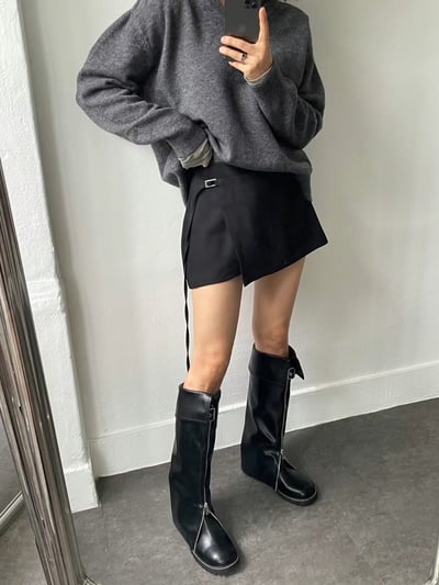 韓國PLA時髦下開V鏈長筒褲靴6