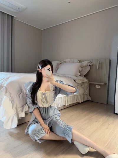 韓國 LUNA 法式鄉村抓袖五分褲子睡衣套裝4