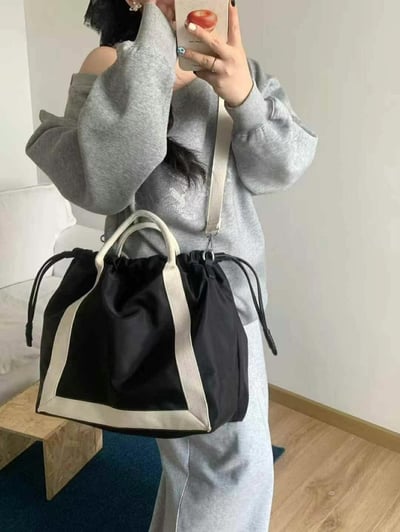 韓國TRO 文青通勤抽繩尼龍手提側背托特包3