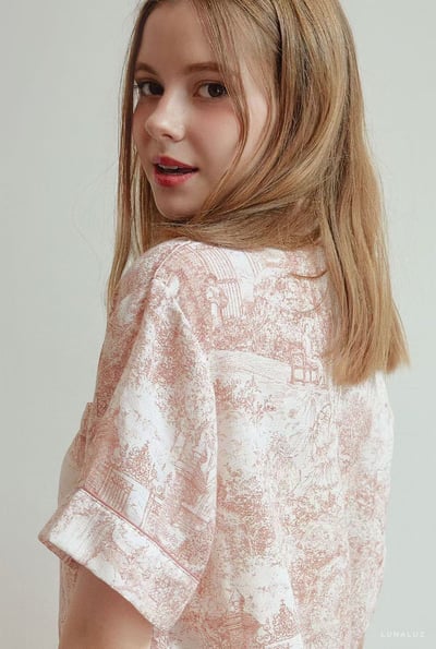 韓國 LUNA 歐風粉色復古莊園短褲套裝睡衣3