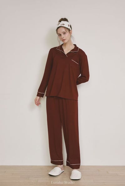 韓國 LUNA 韓系簡約女生長袖情侶套裝睡衣5