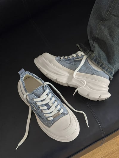 韓國 AL 六公分弧刀牛仔單寧厚底板鞋 (男女)16