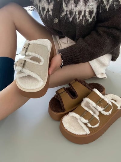 韓國PLA 泰迪勃肯絨毛增高拖鞋1