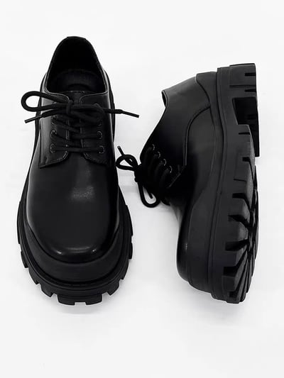 韓國 AL | 全素弧線包邊鋸齒增高皮鞋9